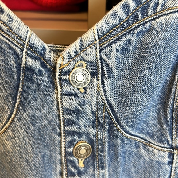 Free People blue sleeveless sweetheart neckline jeans jumpsuit size XS NWOT - Picture 2 of 3